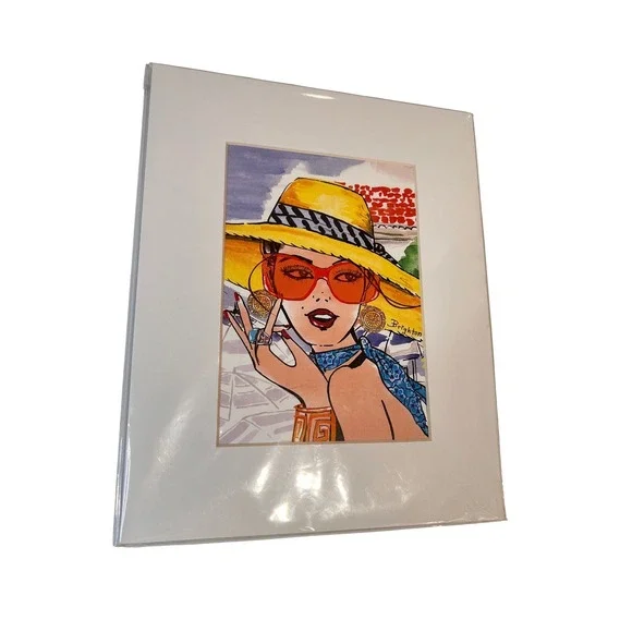 Brighton Art Print Woman in Yellow Hat Designer Tom Clancy Santorini - Picture 3 of 6